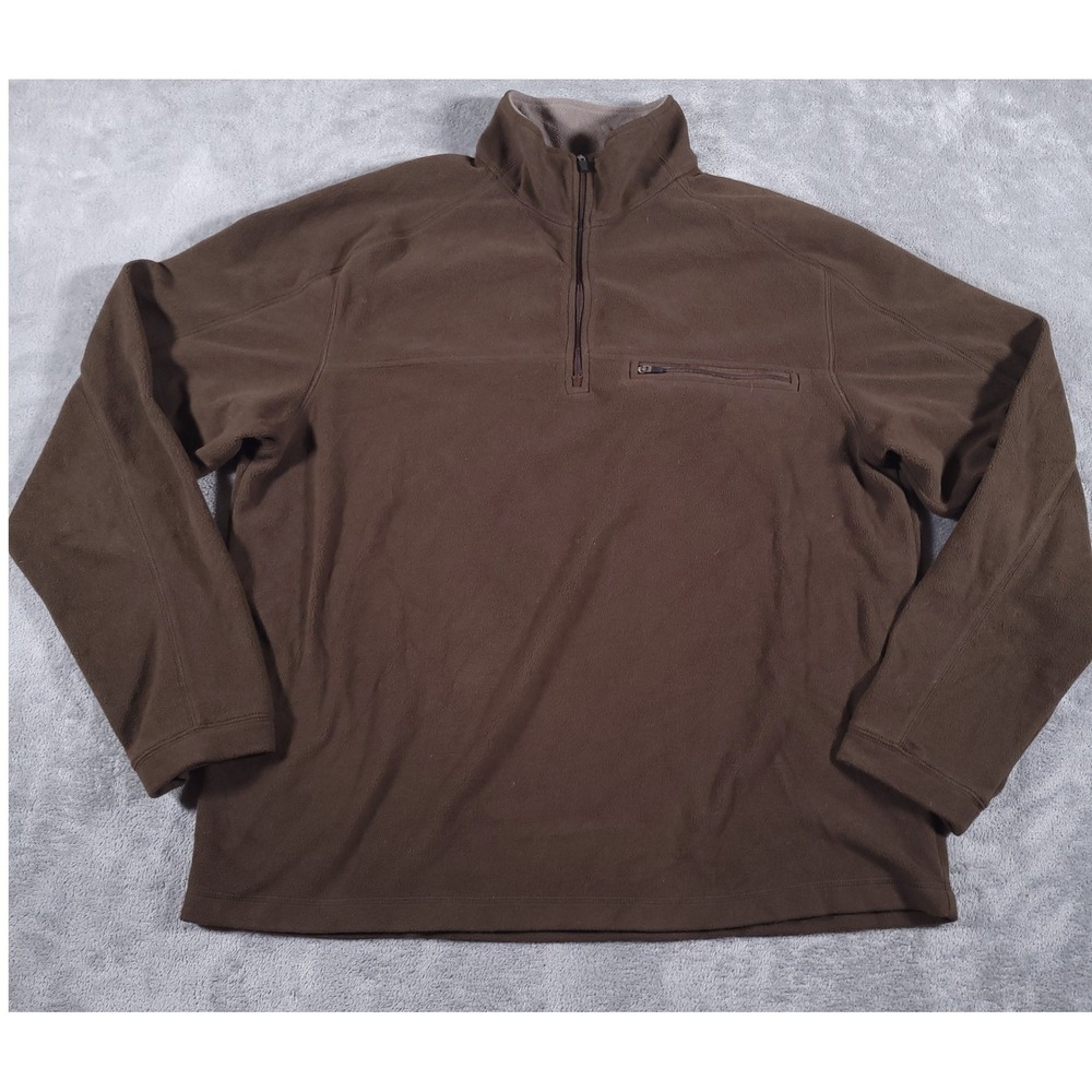 L.L. Bean Fleece Pullover Mens Large Brown Quarter‎ Zip Mock Neck OHJY2
